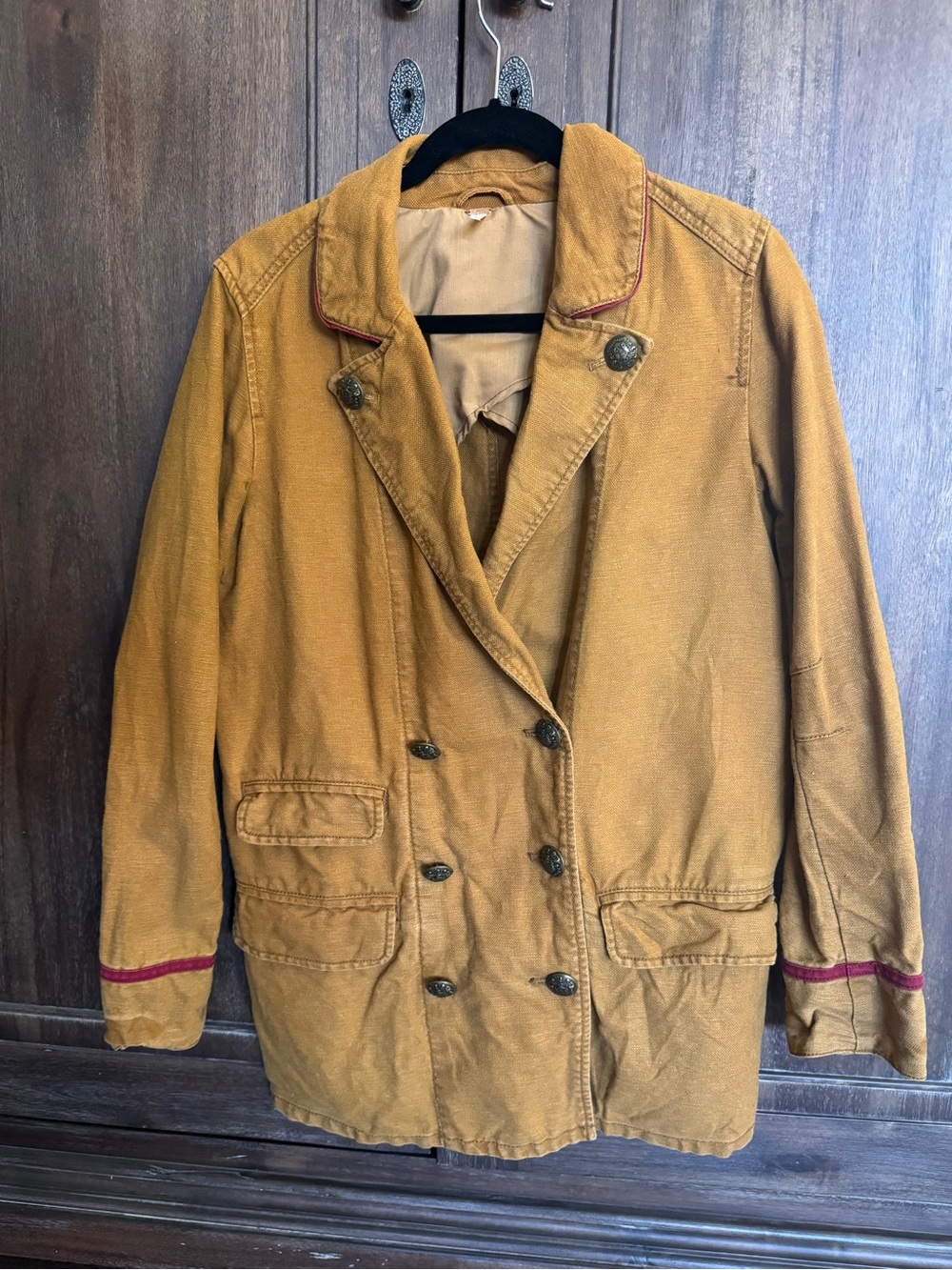 Womens Free People Mustard Double-Breasted Cotton Jacket